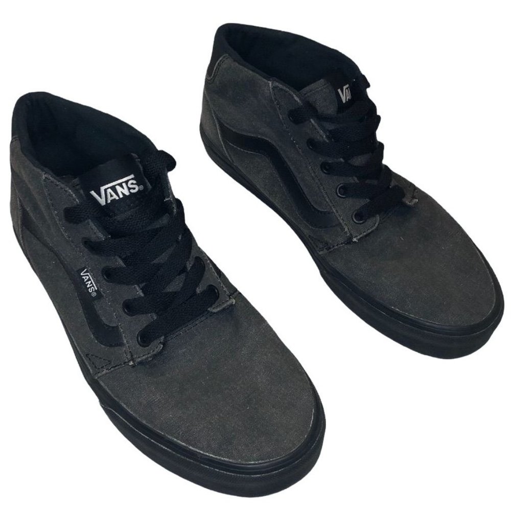 Gray Black Vans Mid Skate Shoes Size 8 Mens Canvas Off the Wall